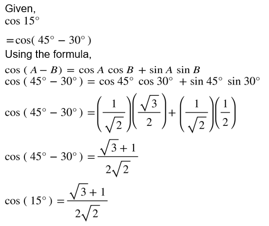 value of cos15°