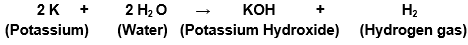 Potassium metal reacts with water to give potassium hydroxide and hydrogen gas