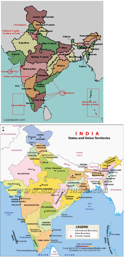 map shows union territories and states of india